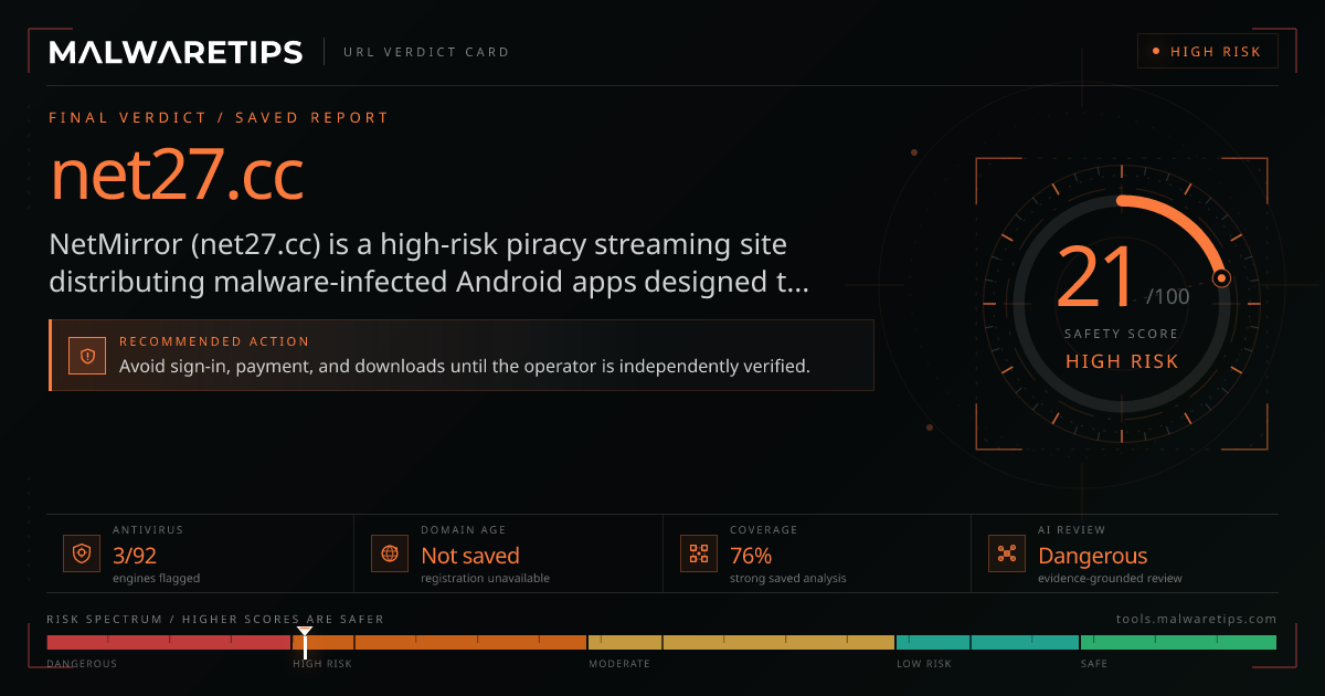 Net27.cc: Safe to Download? Read the Red Flags · MalwareTips Tools