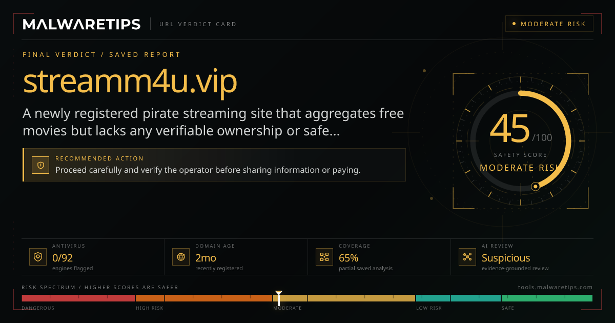 Streamm4u.vip: Safe to Download? Read Before You Do · MalwareTips Tools