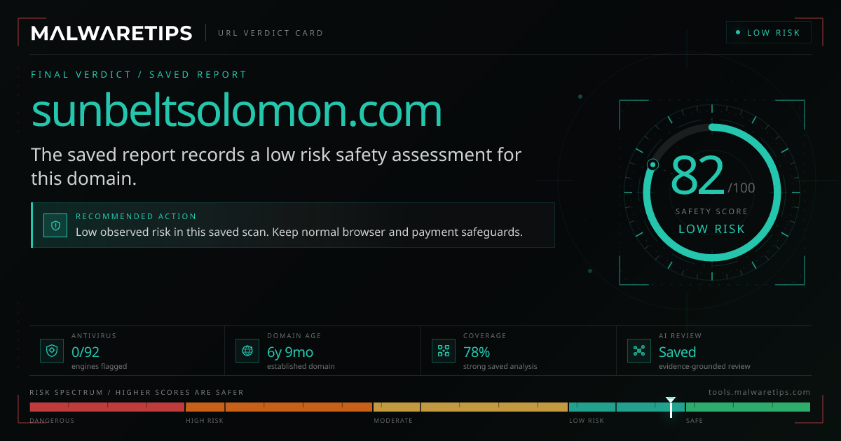 Sunbeltsolomon.com: Is It Legit? See What We Found · MalwareTips Tools