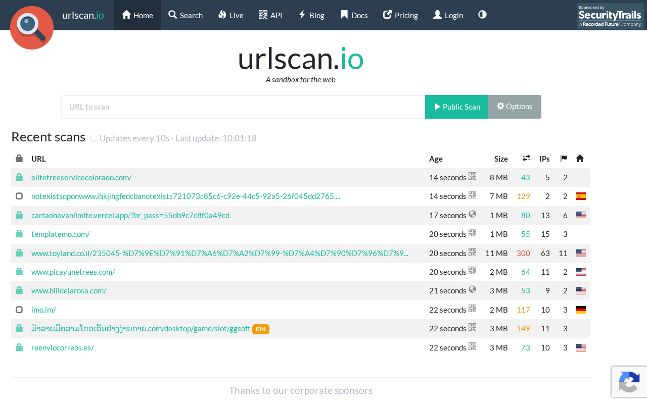 Screenshot of urlscan.io