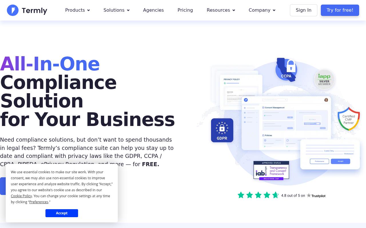 Screenshot of termly.io