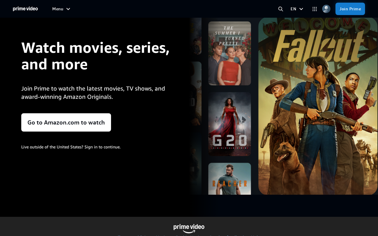 Screenshot of www.primevideo.com