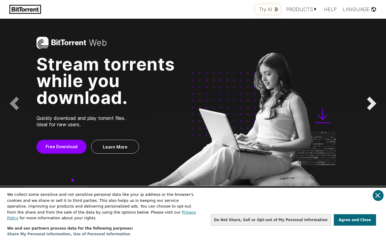 Screenshot of bittorrent.com