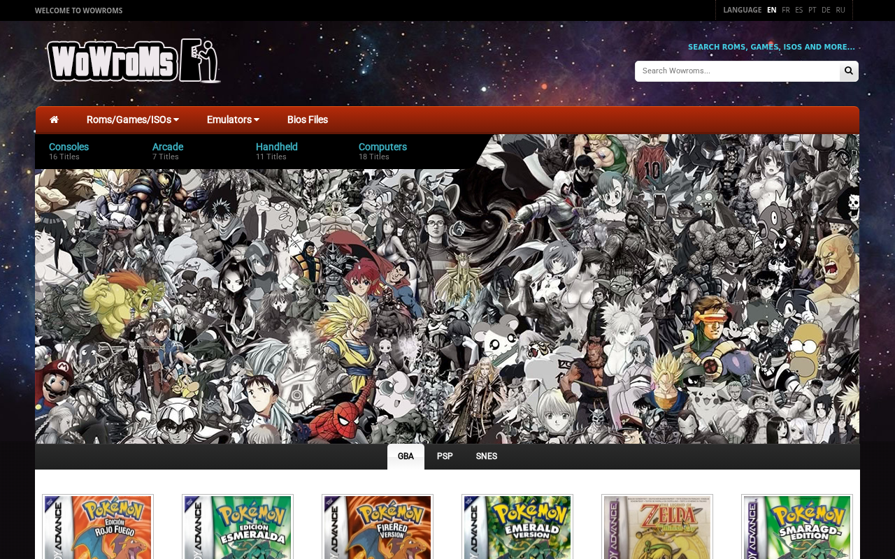 Captured page preview of wowroms.com