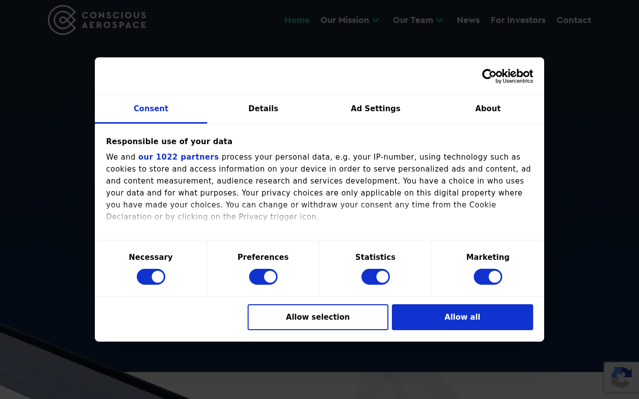 Screenshot of consciousaerospace.com