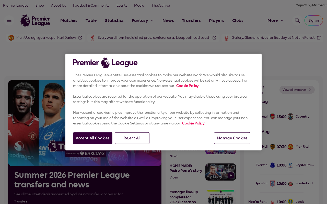 Screenshot of premierleague.com