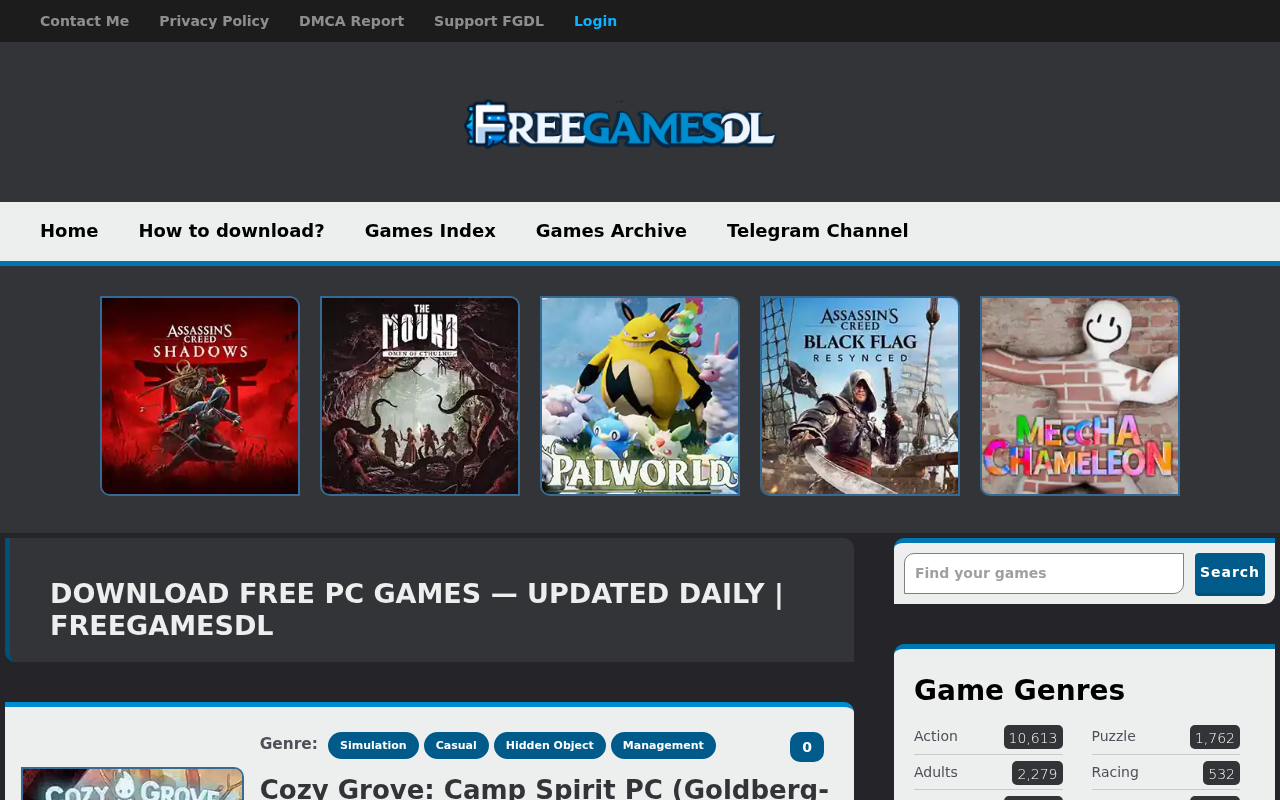 Captured page preview of freegamesdl.net