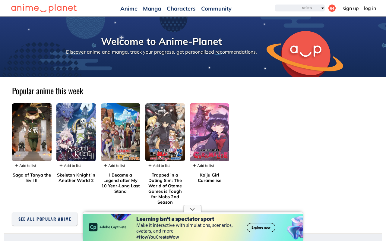 Screenshot of anime-planet.com