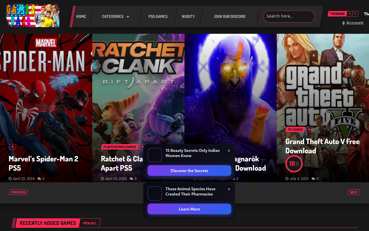 Screenshot of gamespack.net