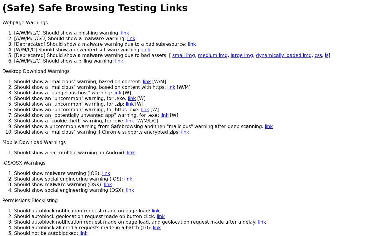 Screenshot of testsafebrowsing.appspot.com