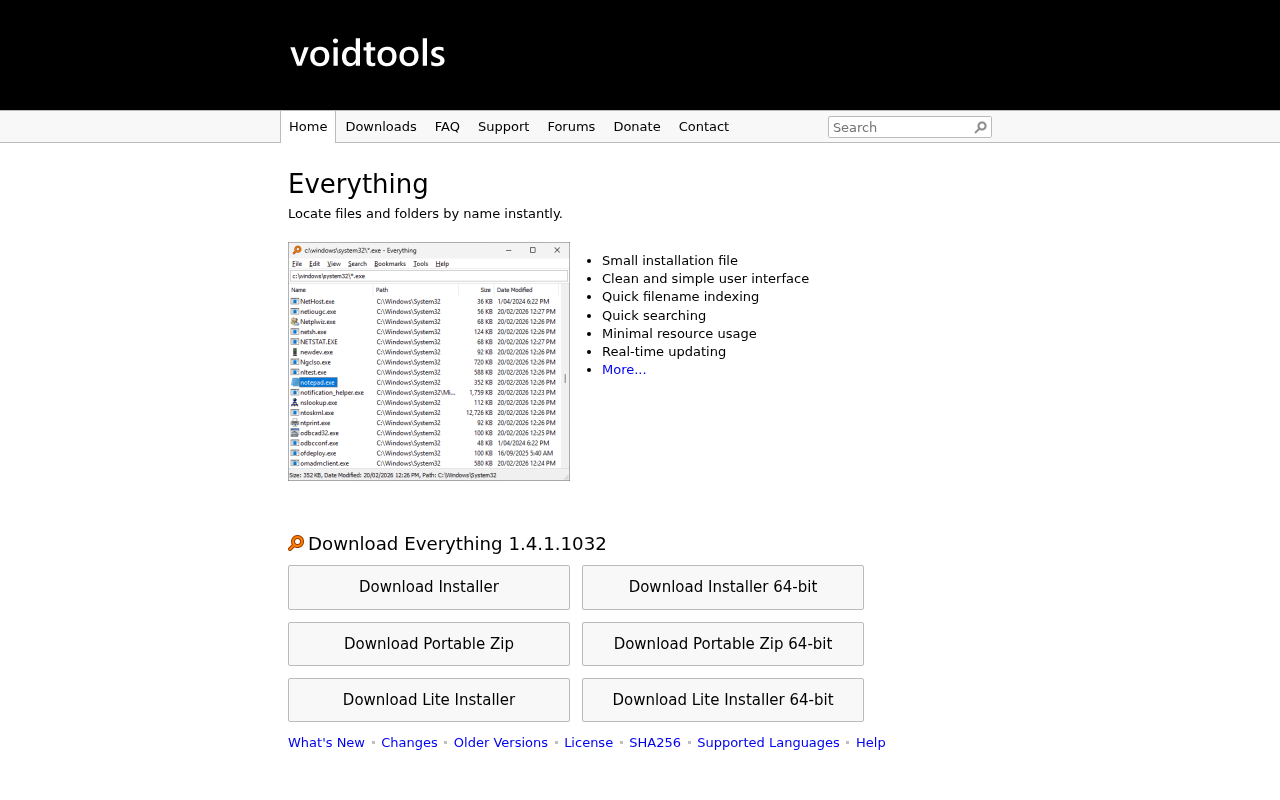 Screenshot of voidtools.com