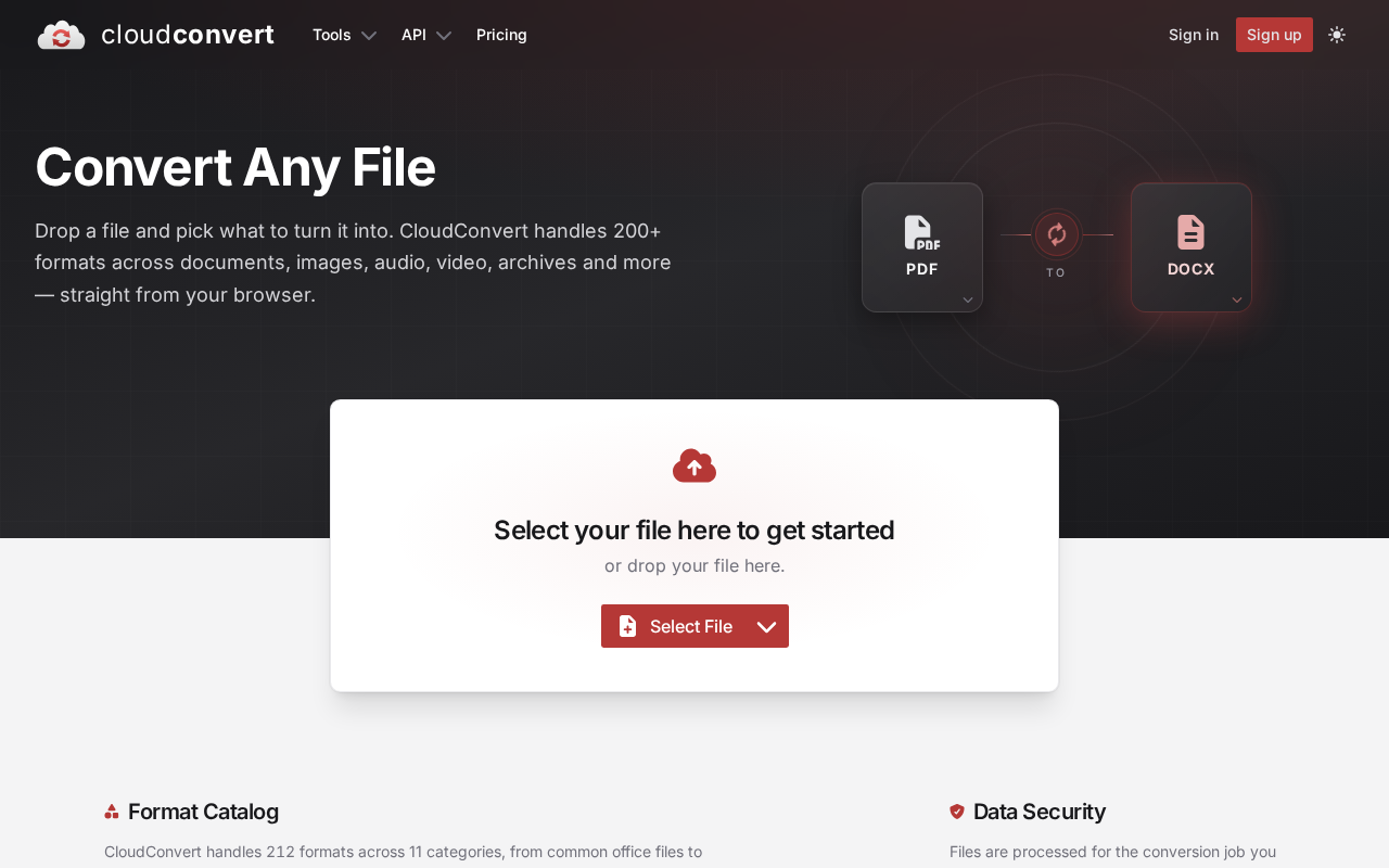 Screenshot of cloudconvert.com