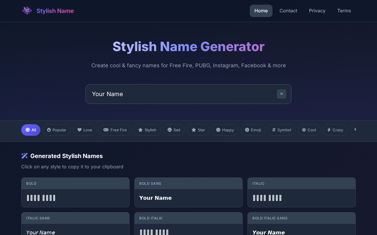 Screenshot of stylishname.tech