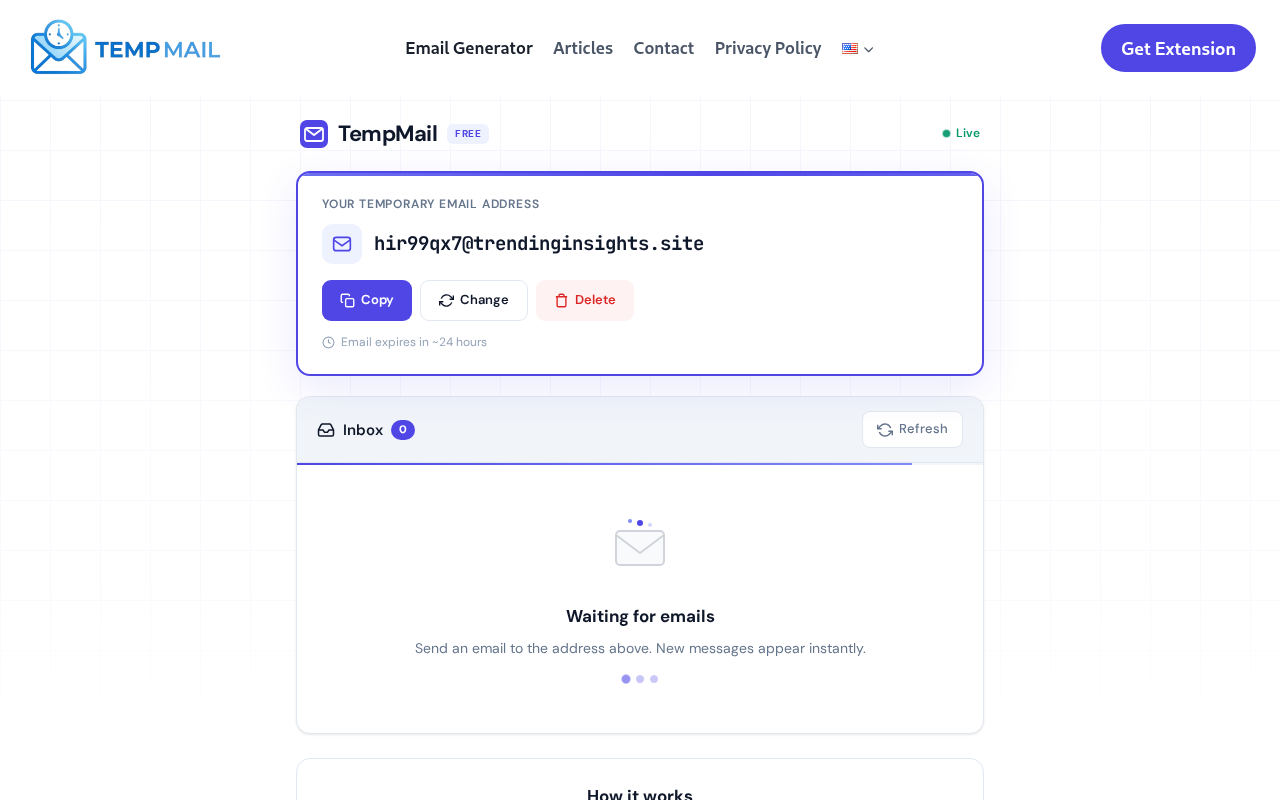 Captured page preview of tempmail.chat