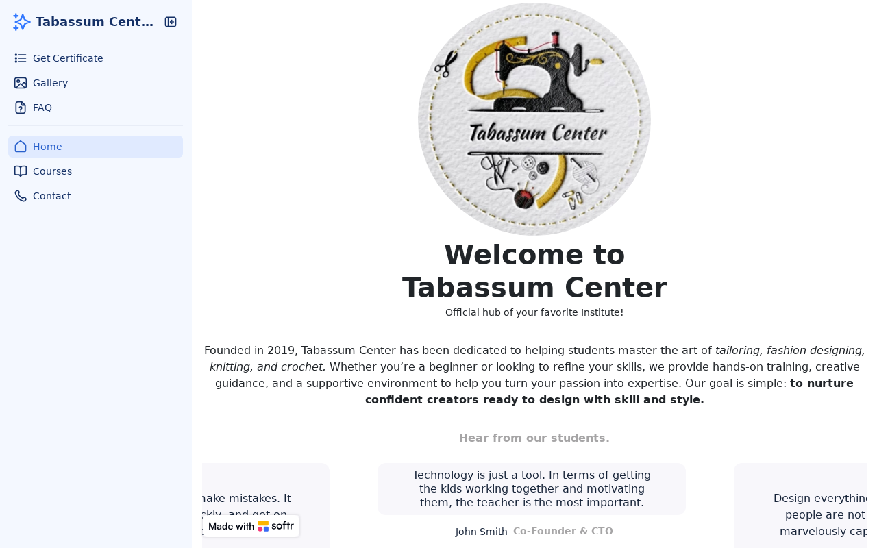 Captured page preview of tabassumcenter.softr.app