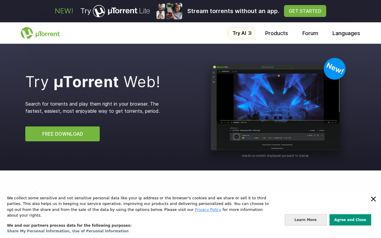 Screenshot of www.utorrent.com