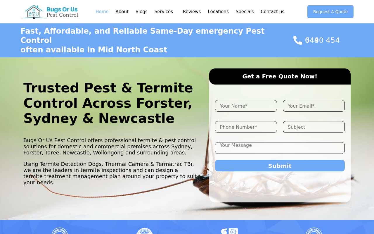Screenshot of bugsoruspestcontrol.com.au