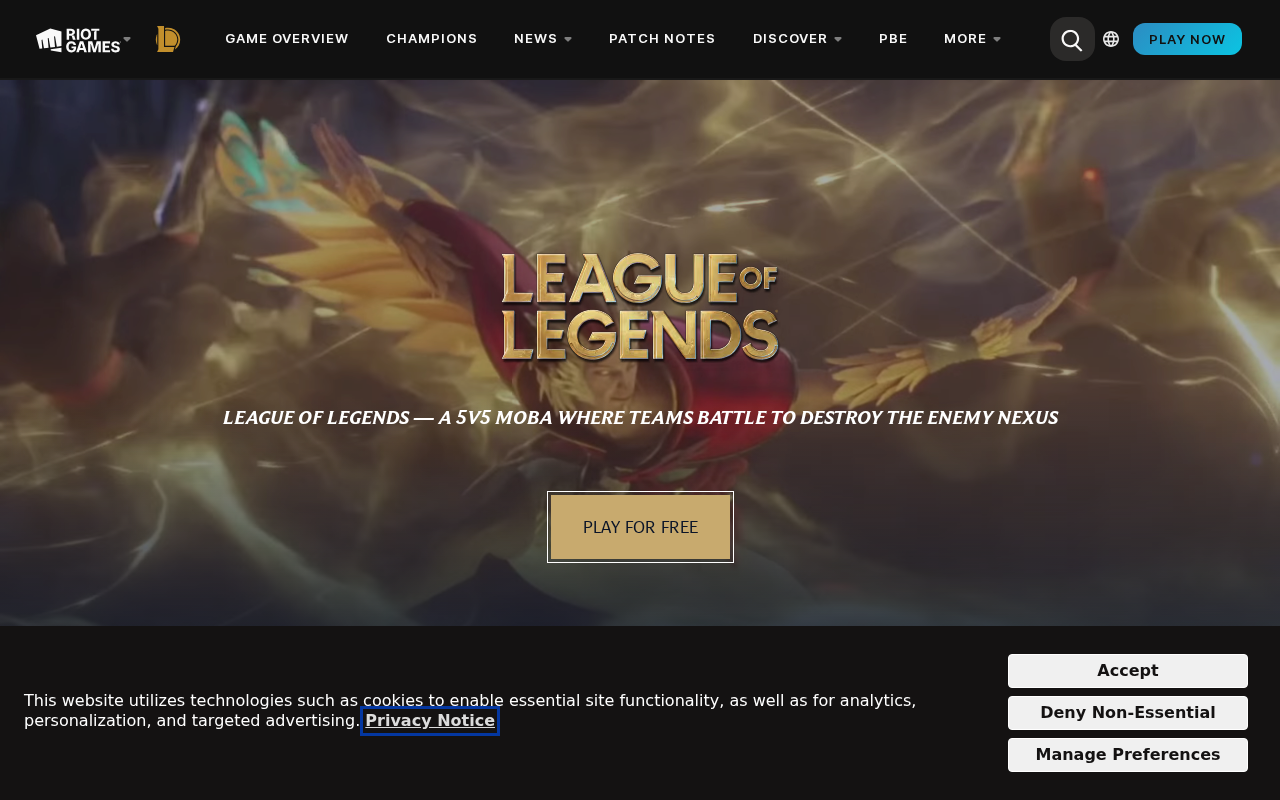 Screenshot of leagueoflegends.com