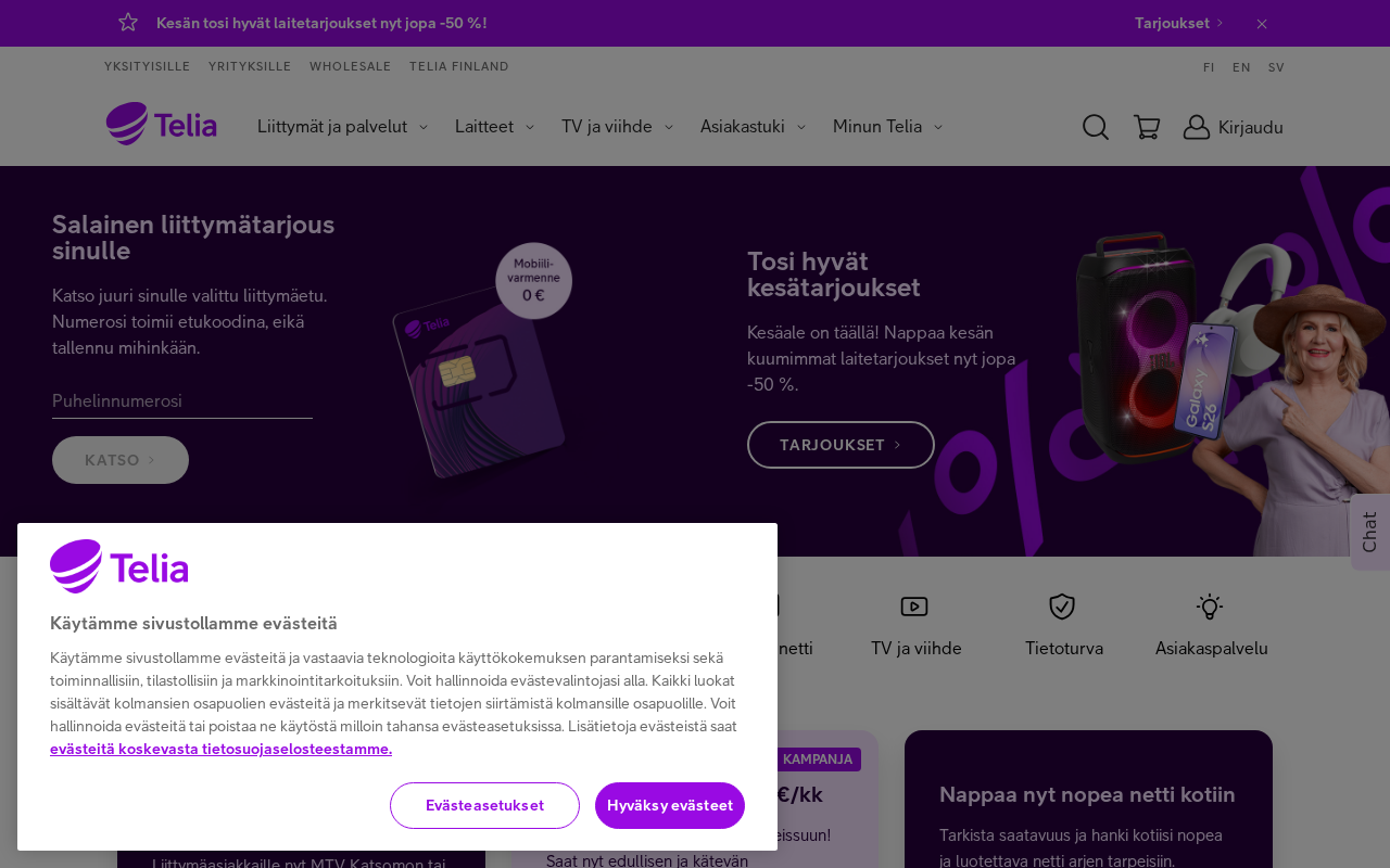 Screenshot of www.telia.fi