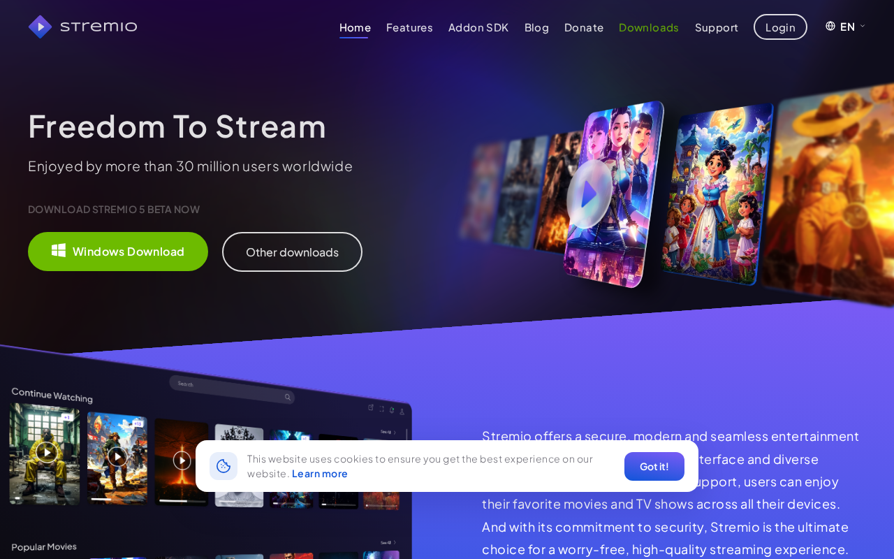 Screenshot of www.stremio.com
