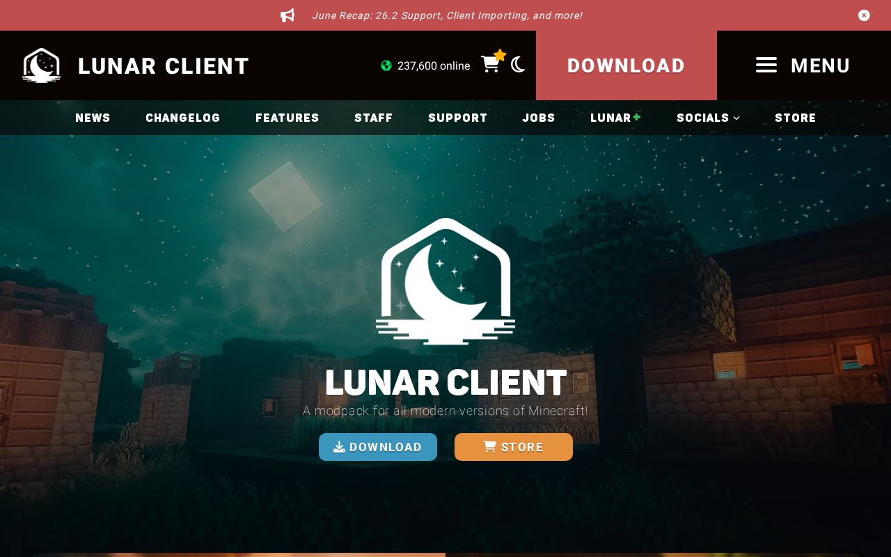 Screenshot of www.lunarclient.com