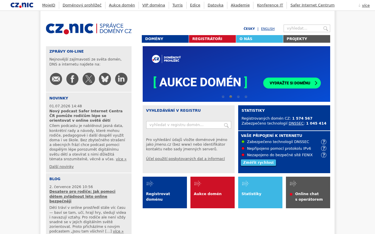 Screenshot of nic.cz