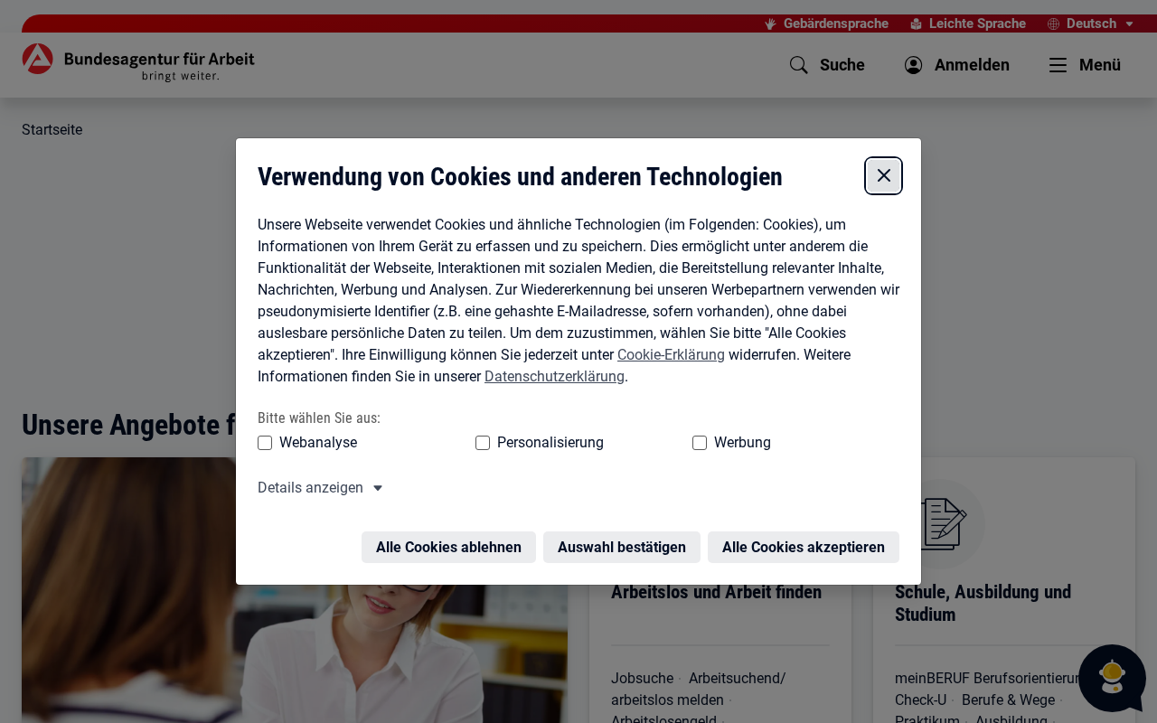 Screenshot of arbeitsagentur.de