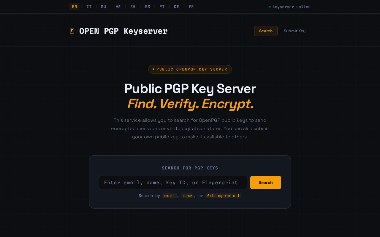 Captured page preview of openpgpkeyserver.com