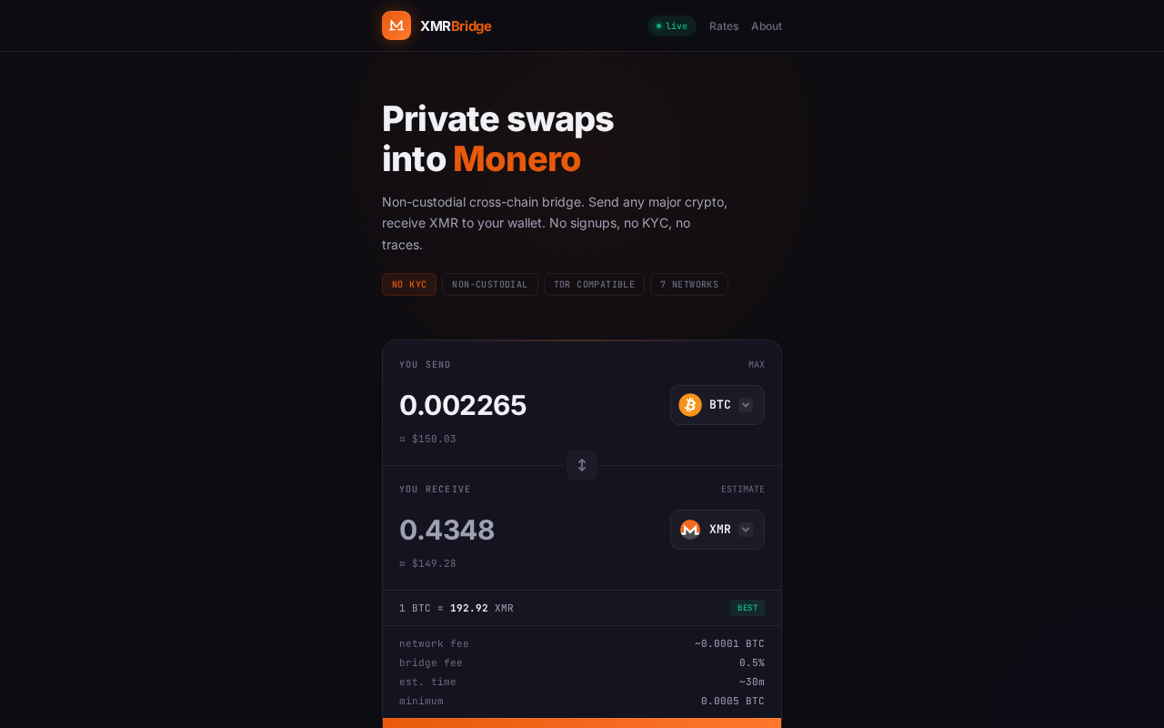 Captured page preview of xmrbridge.net