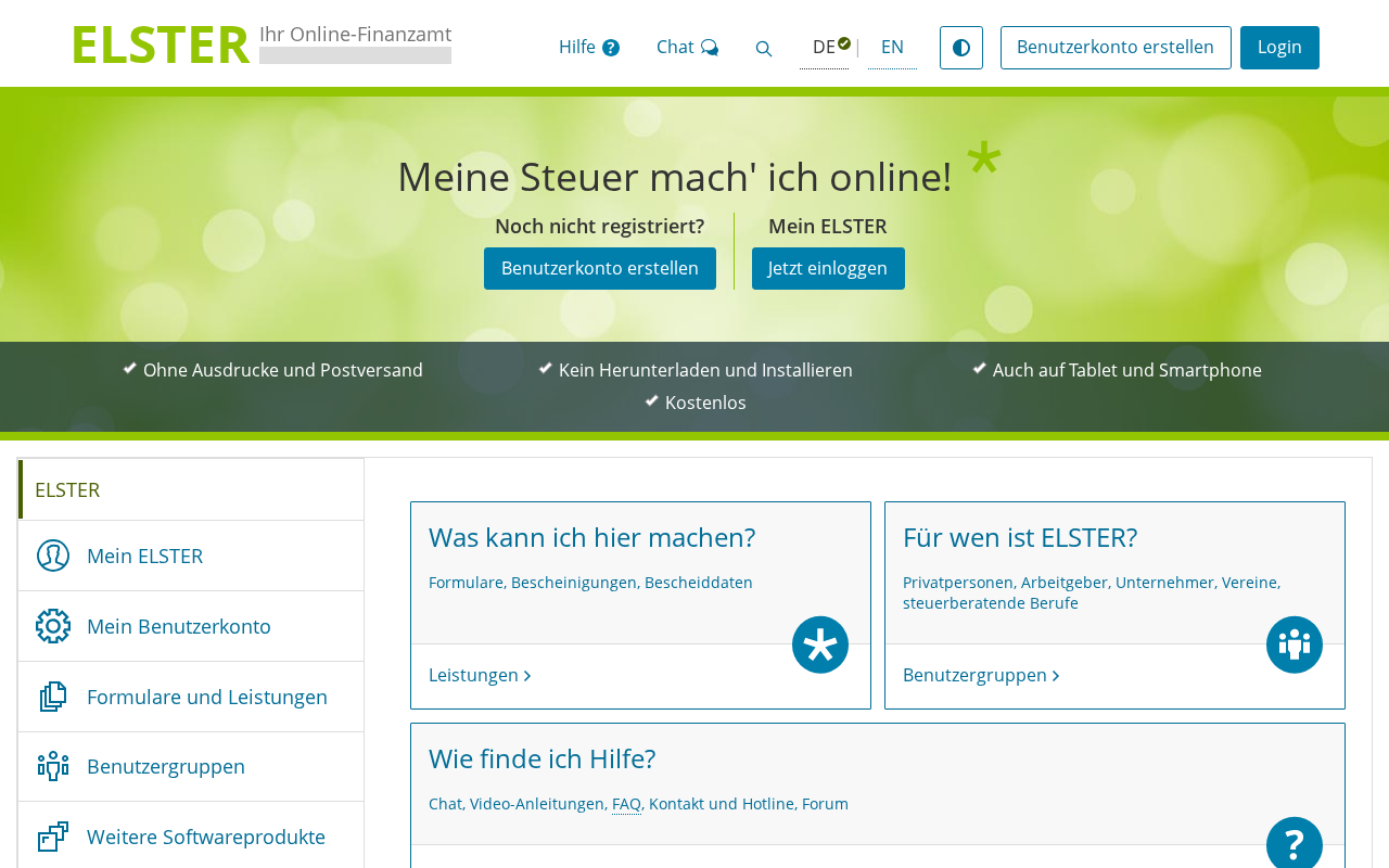Screenshot of elster.de