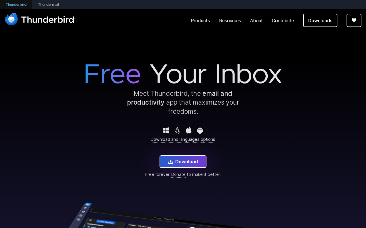 Screenshot of thunderbird.net