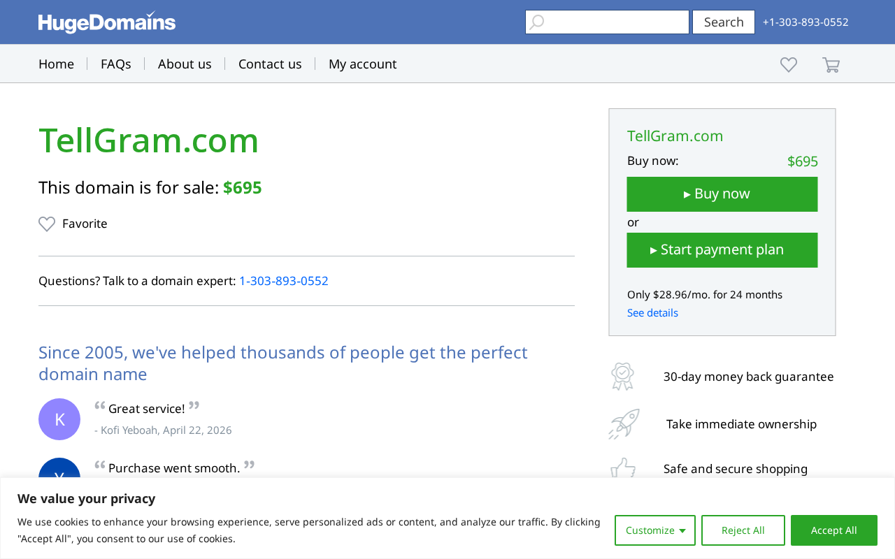 Screenshot of tellgram.com