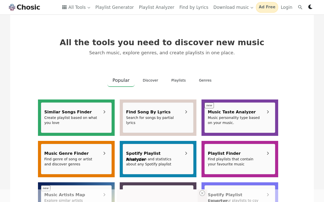 Screenshot of chosic.com