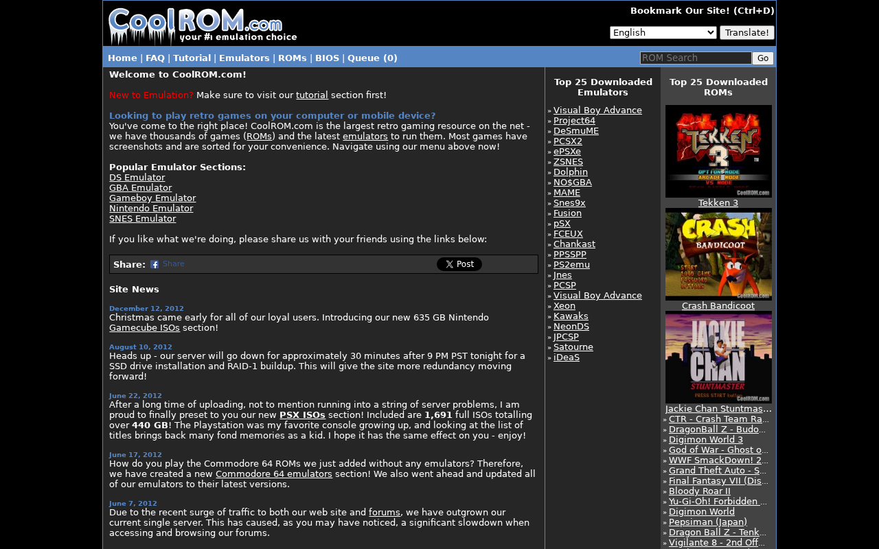 Captured page preview of coolrom.com