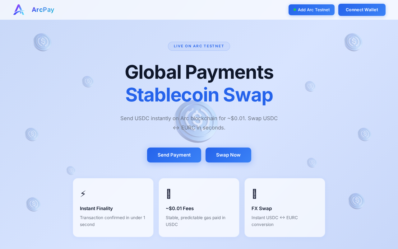 Screenshot of arcpay-tan.vercel.app