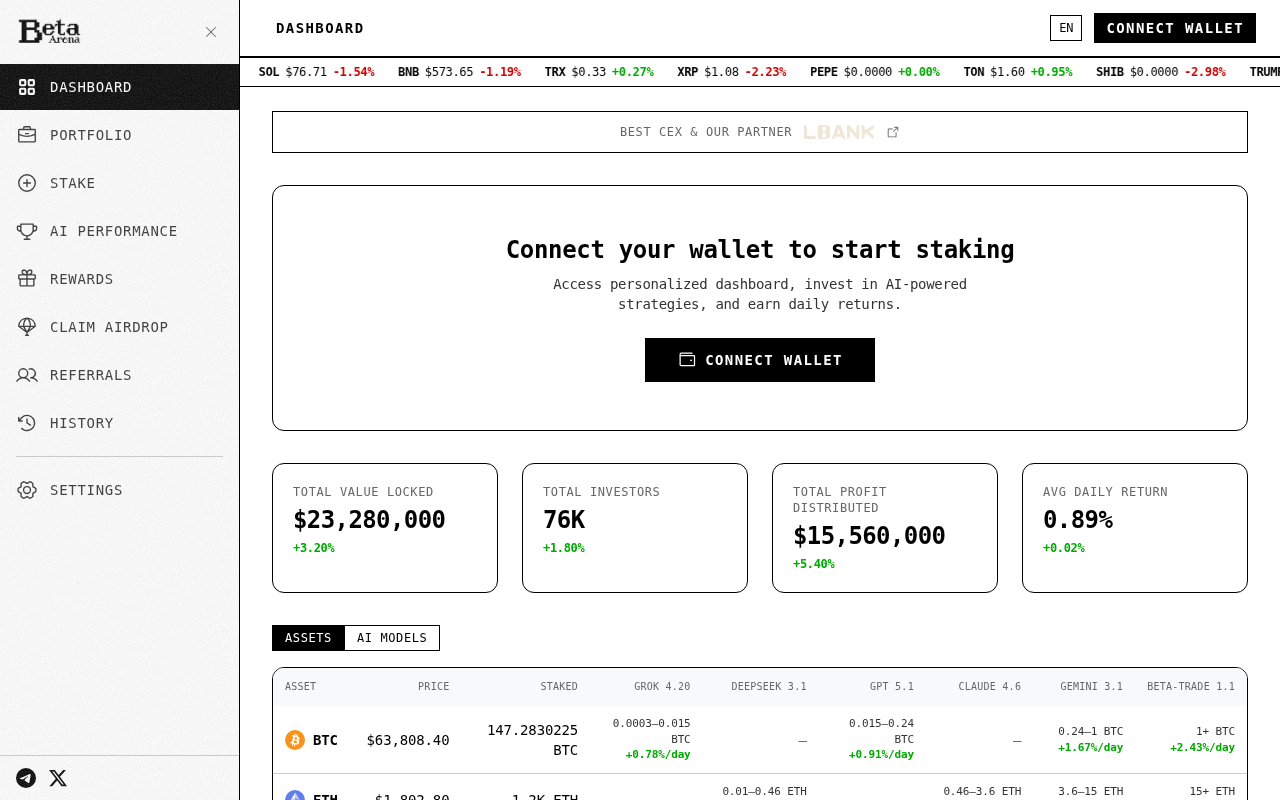 Screenshot of app.beta-arena.io