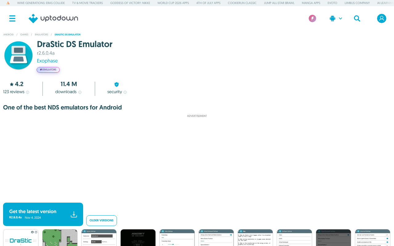 Screenshot of drastic.en.uptodown.com