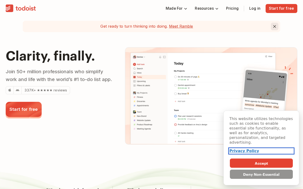 Screenshot of todoist.com