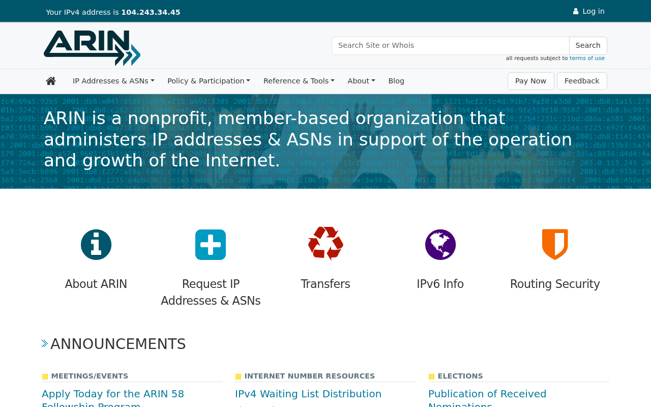Screenshot of arin.net