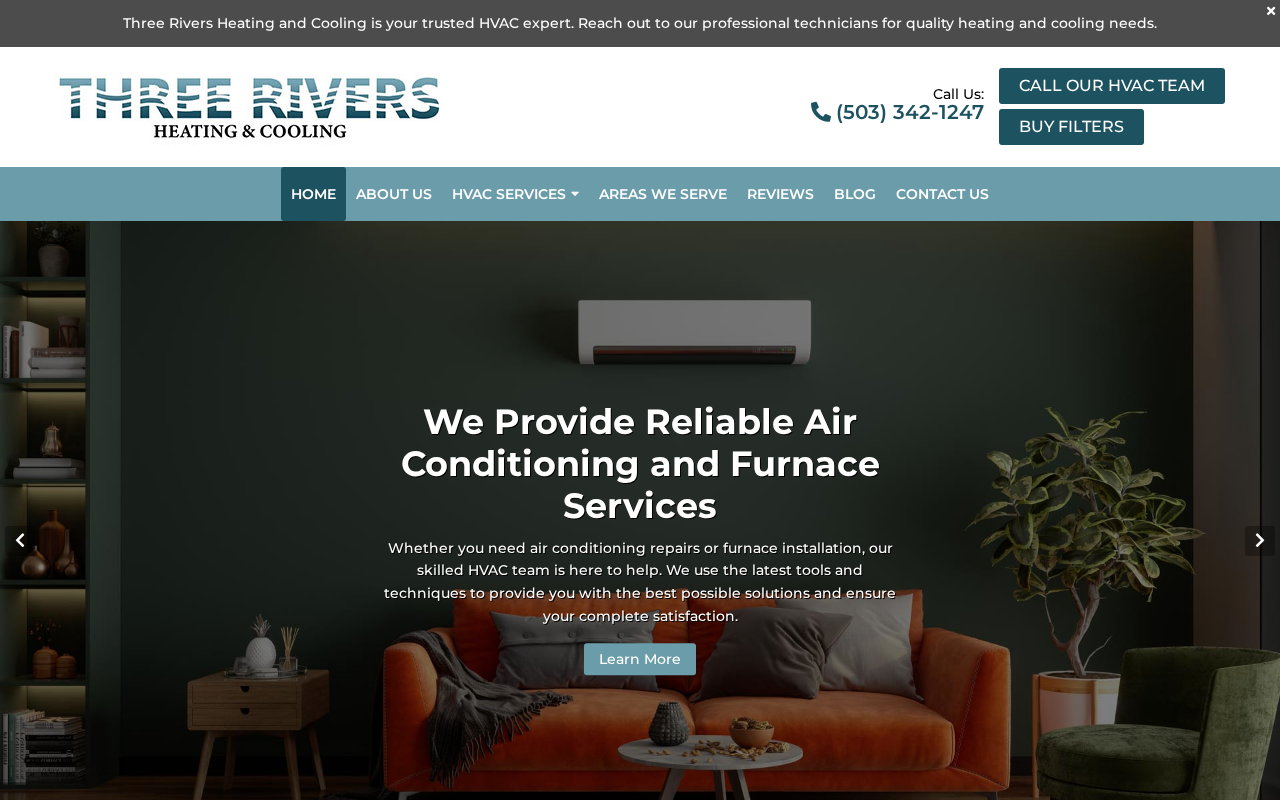 Screenshot of threeriversheating.com