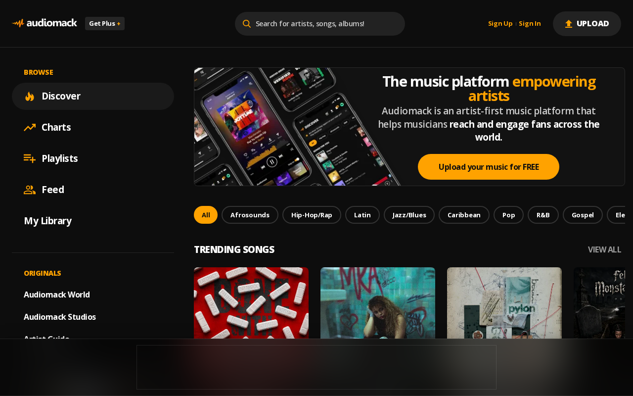 Screenshot of audiomack.com