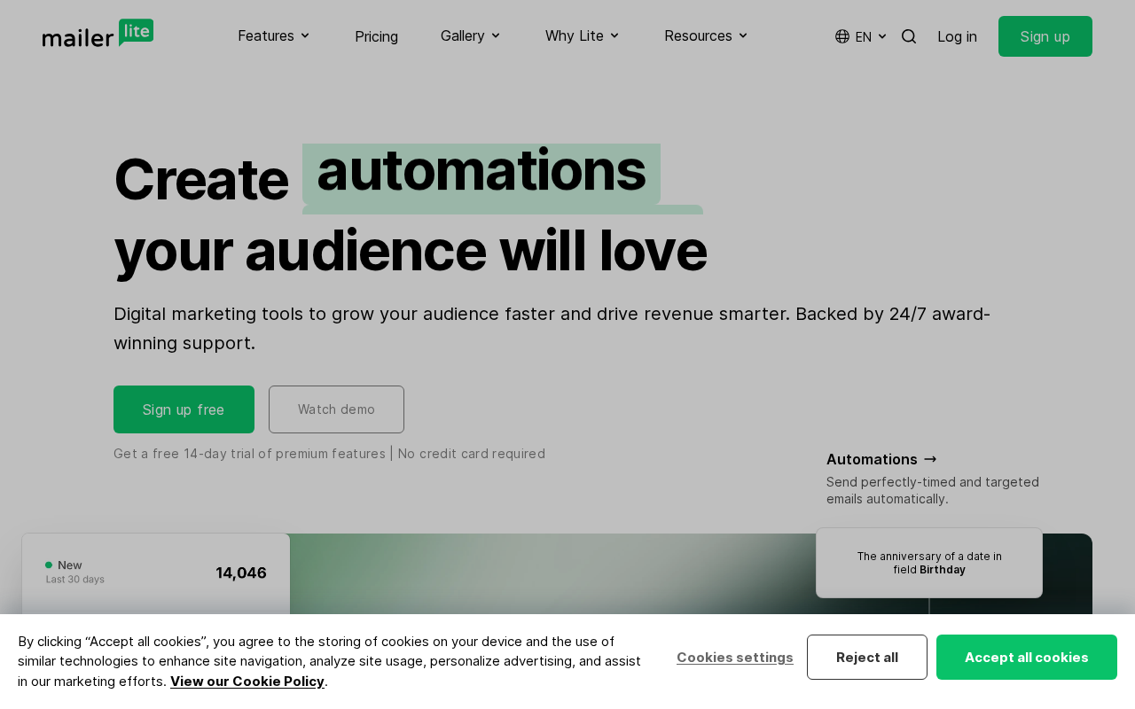 Screenshot of mailerlite.com