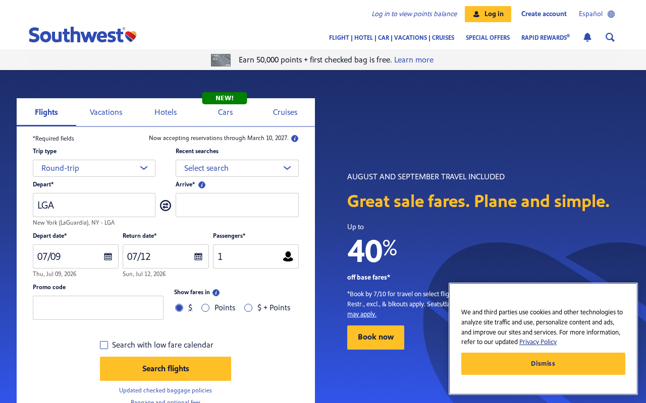 Screenshot of southwest.com