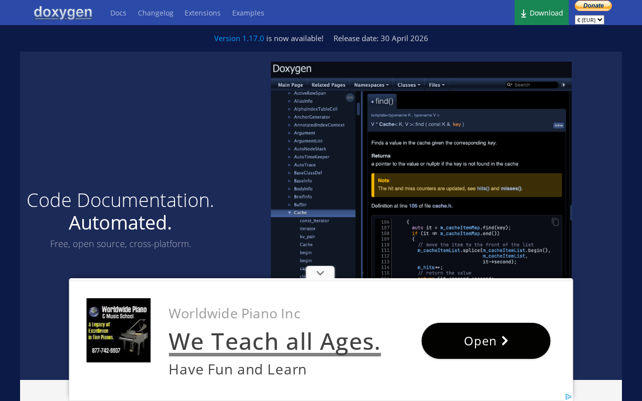 Screenshot of doxygen.org