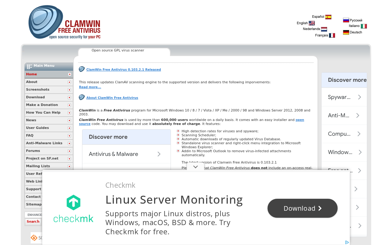 Screenshot of clamwin.com