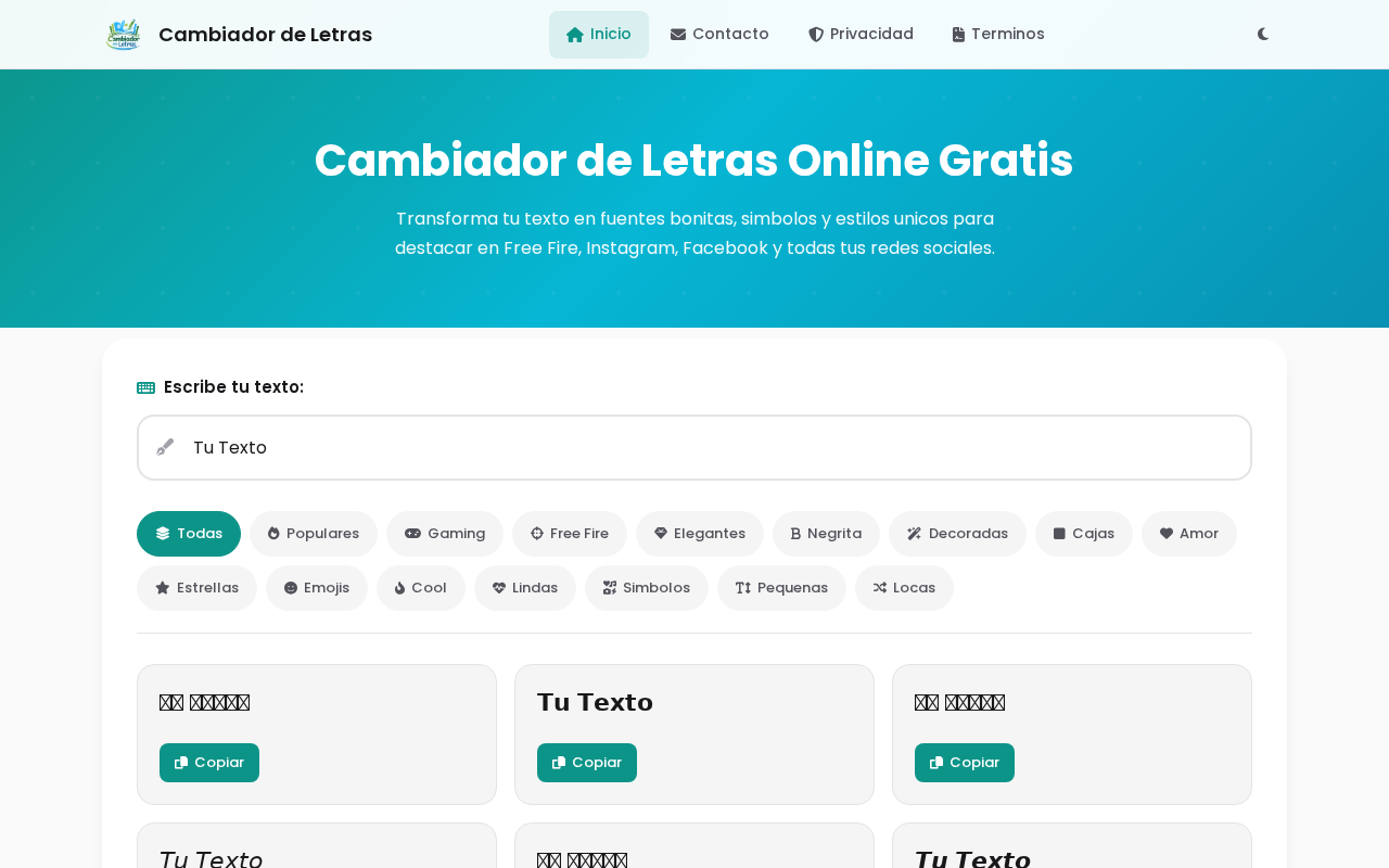 Screenshot of cambiadordeletras.art
