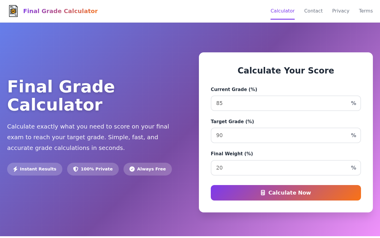 Screenshot of finalgradecalculator.dev