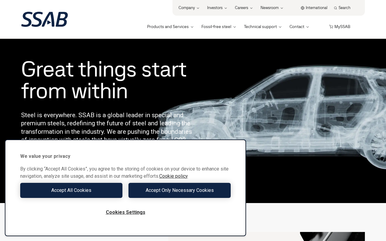 Captured page preview of ssab.com