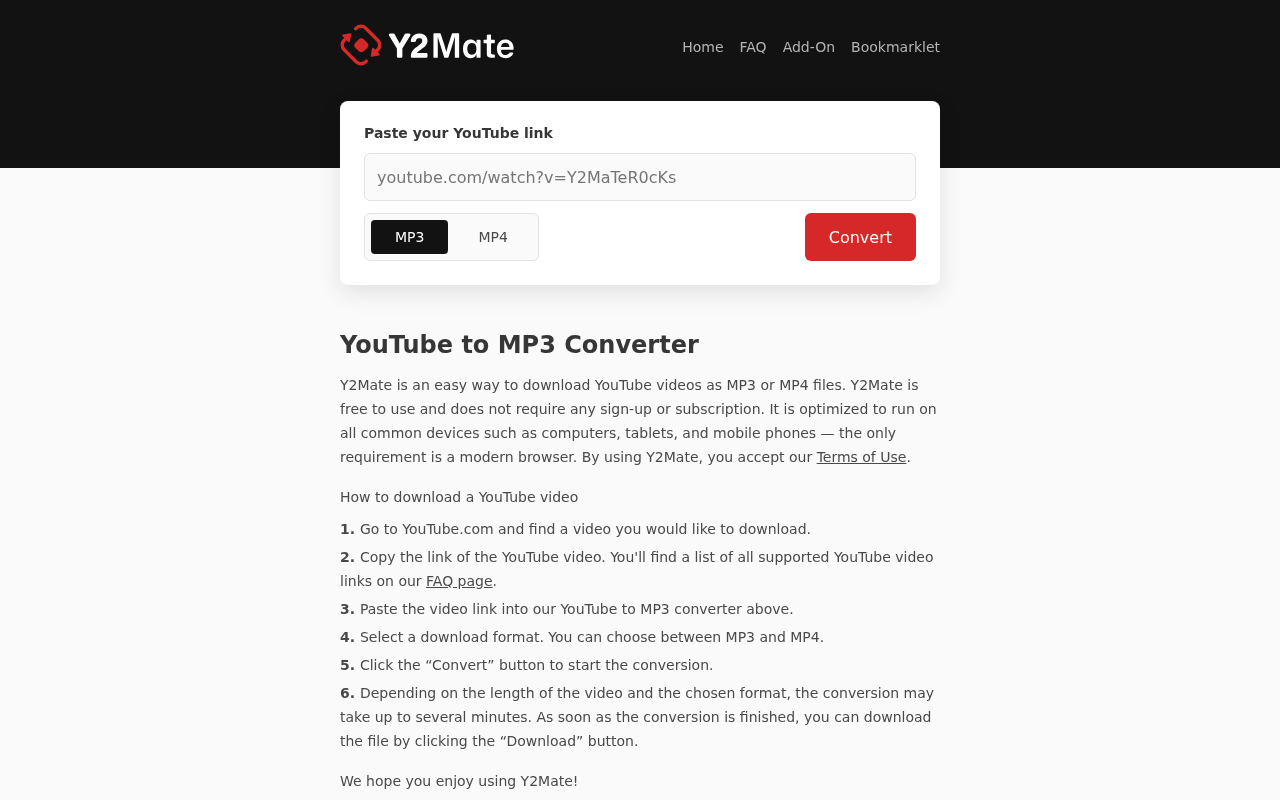 Screenshot of y2mate.gs