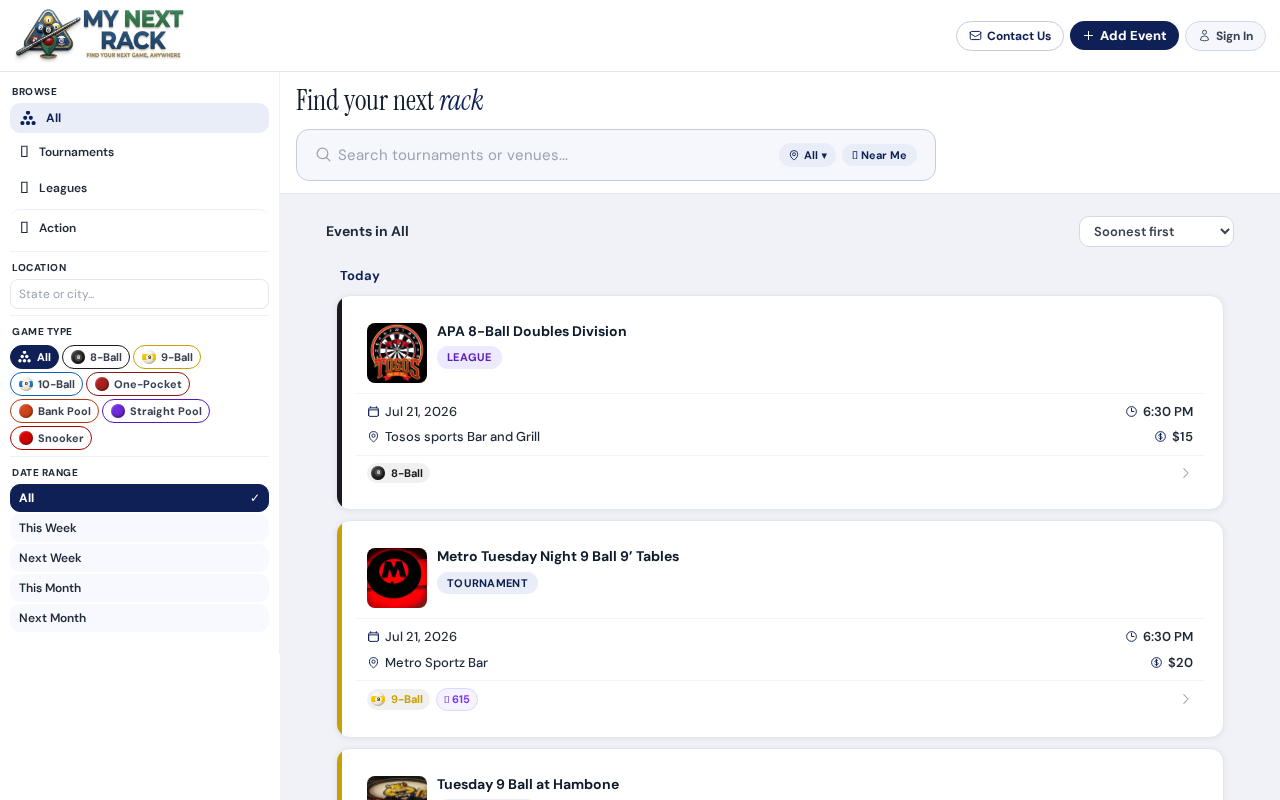 Screenshot of mynextrack.com